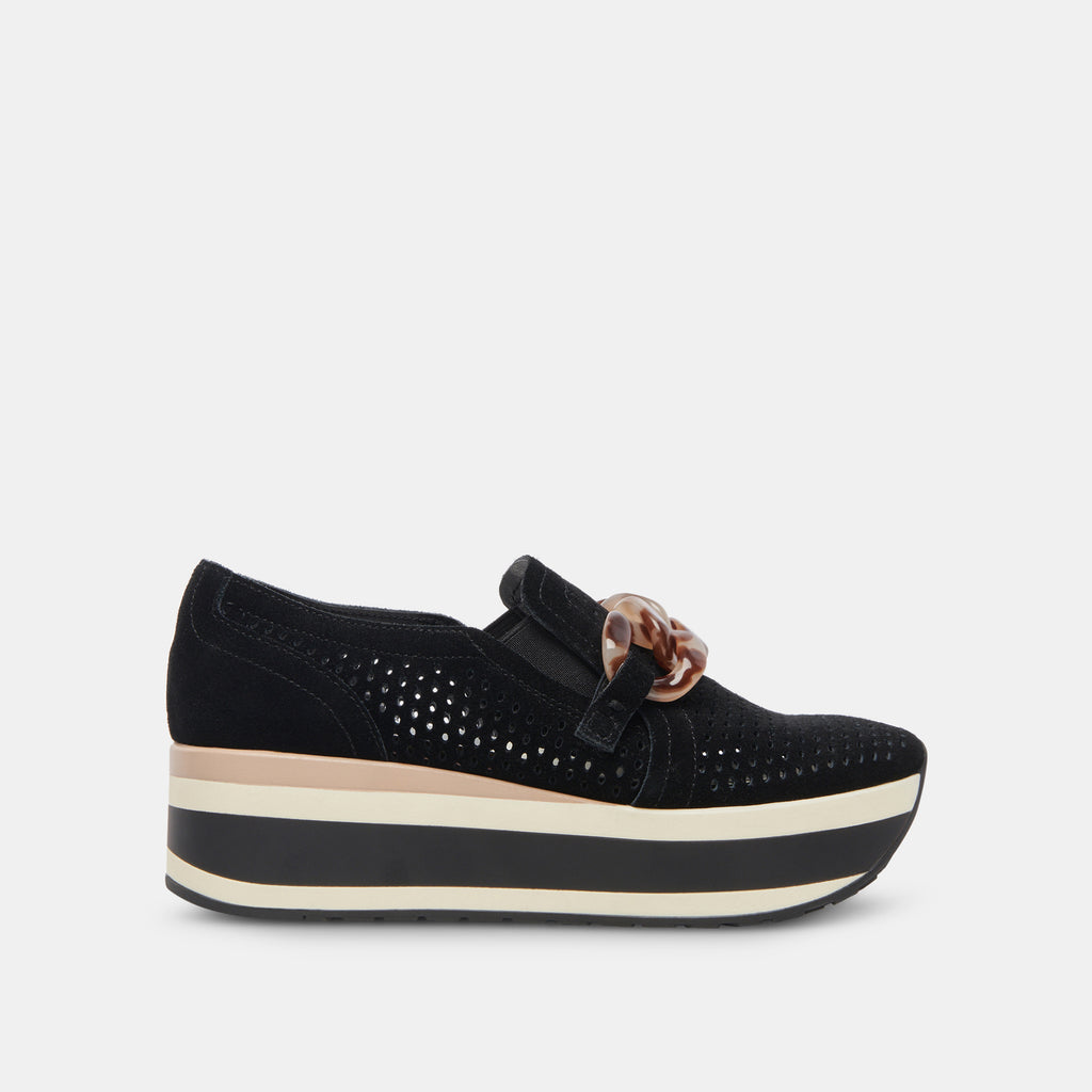 Jhenee Perforated Sneakers Onyx Suede | Women's Onyx Suede Sneakers– Dolce Vita 6939726053442